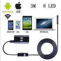 Wireless USB Endoscope, 8mm Digital Wifi USB Inspection Camera Borescope 2.0 Megapixels CMOS HD IP67 Waterproof Snake Camera with 8 Adjustable Led Light - 9.8ft 3M