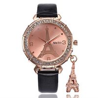 WM & MW Women Elegant Quartz Watches Fashion Eiffel Tower Rhinestone Wrist Watches with Pendant (Black)