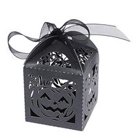 Amosfun 50pcs Hollow Boxes Candy Bags Chocolate Gift Boxes Bridal Birthday Shower Halloween Gift Boxes with Ribbons and Pumpkin Pattern (Black)