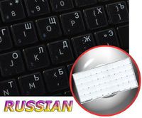 Russian Cyrillic Keyboard Labels Layout ON Transparent Background with Blue, Orange, RED, White OR Yellow Lettering (14X14) (White)
