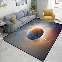 World Floral Area Rug for Kids Room, Days Cycle Theme Rising Sun Planet in Space Astronomy Cloudscape Atmosphere, Fashionable High Class Living Dinning Room(8'x 10') Yellow Blue Beige