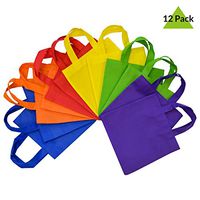 8x8 12 Pcs. Medium-Small Multi Color, Bright Neon Colors, Flat Reusable Gift Bags with Handles, Eco Friendly Tote Bags, Party Favor Bags for Kids Birthday Parties
