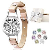 Jack & Rose Essential Oil Diffuser Bracelet,Stainless Steel Aromatherapy Locket Bracelets Leather Band with 8 Color Pads,Girls Jewelry Gift Set for Valentines Day