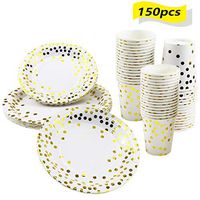 Disposable Paper Dinnerware Party Supplies - 9 Inch Dinner Plates 7 Inch Dessert Plates and 9 Ounce Cups Tableware Set for Christmas Birthday Wedding Party (50 Guests 150pcs)