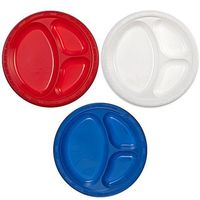 Party Dimensions 10" 3 Compartment Plastic Plate Bundle: Red, White & Blue - 24 Plates Total