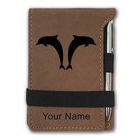 Mini Notepad, Twin Dolphins, Personalized Engraving Included (Dark Brown)