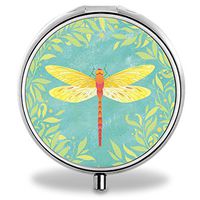 Dragonfly Pill Case, Round Stainless Drug Organizer Container Medicine Cover for Pocket Daily&Weekly