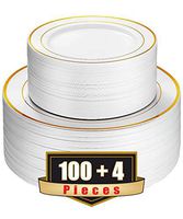 ADRISUN Gold Rim 104 Pieces Plastic Plates Set. Disposable Plates Includes 52 Gold Rim Plastic Dinner Plates and 52 Gold Rim Plastic Dessert Plates (plates disposable)