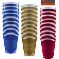 18 oz Party Cups, 96 Count - Royal Blue, Gold, Burgundy - 32 Each Color