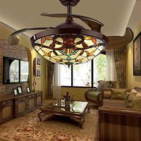 TC-Home Baroque style LED Ceiling Fan Light 4 Retractable blades Warm White Light 42 inch w/remote controller