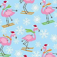 Skiing Flamingos Holiday Gift Wrapping Paper Flat Sheet - 24" x 6'