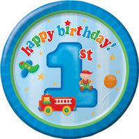 8-Count Round Paper Dessert Plates, Fun at One Happy First Birthday Boy
