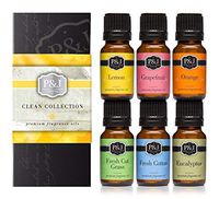 Clean Set of 6 Premium Grade Fragrance Oils - Fresh Cotton, Lemon, Orange, Grapefruit, Fresh Cut Grass, Eucalyptus - 10ml
