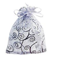 Happy Avenue 50 Organza Gift Bags (White with Silver Details)