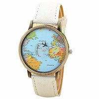Watch Daoroka Fashion Global Travel by Plane Map Women Girl Dress Watch Denim Fabric Band Jewelry Gift (B)
