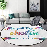 RUGSMAT Adventure Modern Washable Round Bath Mat,Colorful Calligraphic Design with Abstract Mountains and Arrow Figures Journey Non-Slip Bathroom Soft Floor Mat Home Decor,Diameter-35 Inch