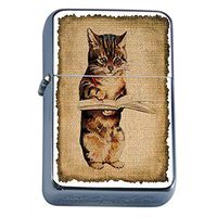 Perfection In Style Silver Flip Top Oil Lighter Vintage Cat Design 018