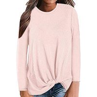 Womens Waffle Knit Tunic Blouse Tie Knot Henley Tops Loose Fitting Bat Wing Plain Shirts(Pink,Large)