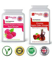 Raspberry Ketones 600mg-60 Capsules + Apple Cider Vinegar 500mg-120 Capsules – UK Manufactured to GMP Guaranteed Quality - Suitable for Vegetarians & Vegans by Prowise Healthcare