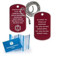 Medical Alert ID Dog Tag Anodized Aluminum w. 27" Chain. Incl. 18 Lines of Engr. - RED