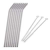 8Pcs Stainless Steel Metal Drinking Straw Straws with 3 Cleaner Brush Kit Tools