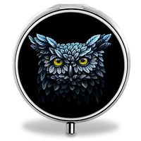 Owl Pill Case, Round Stainless Drug Organizer Container Medicine Cover for Pocket Daily&Weekly