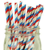 Just Artifacts 25pcs Premium Biodegradable Striped Paper Straws (Striped, Powder Blue & Red)
