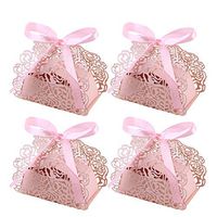 Tinksky 25 Pack Wedding Valentine's Day Gifts Candy Box Roses Flowers Laser Cut Favor Anniversary Gifts Candy Box Bridal Shower Wedding Party Favors (Pink)