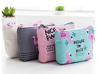 Skyseen 4Pcs Girls Flamingo Canvas Sanitary Holder Napkin Tampon Pouch Key Bags Coin Purse