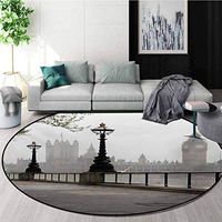 RUGSMAT London Round Rug,Ancient Big Ben View from The Street Palace of Westminster Touristic Great Britain Carpet Door Pad for Bedroom/Living Room/Balcony/Kitchen Mat,Diameter-47 Inch