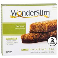 WonderSlim Meal Replacement Protein Bar - Low Carb Nutrition Bar for Women & Men - Peanut - High Fiber, KETO Friendly, Gluten Free, Weight Loss Diet Snack Bar (7ct) 3 Box Value-Pack (Save 10%)