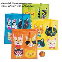 Fun Express 4 ~ Cat Tote Bags / Gift Bags ~ Size: 15" x 17" with 11" Handles ~ Material: Nonwoven Polyester ~ New
