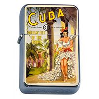 Silver Flip Top Oil Lighter Vintage Poster D-204 Cuba Holiday Isle of The Tropics