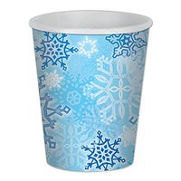 Club Pack of 96 Snow White, Sky and Cobalt Blue Snowflake Christmas Disposable Cups - 9 oz.