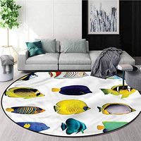 RUGSMAT Aqua Dining Room Home Bedroom Carpet Floor Mat,Collage of Sea Animals Door Mat Indoors Bathroom Mats Non Slip Diameter-55