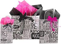 Gift Bags, Assorted Sizes, Bundled with Coordinating Tissue Paper and Raffia Ribbon (Chalkboard Sentiment)