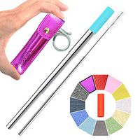 Hokeea Portable Reusable Drinking Straws - Telescopic Stainless Steel Metal Straw with Leather Case & Keychain & Cleaning Brush & Silicon Tip(Lavender)