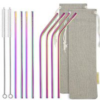 STRAWTOPIA Long Rainbow Straight Bent Metal Straws (8 Pack) Colorful Stainless Steel Straws Drinking Reusable with Case, Cleaning Brushes, Fits 30 40oz Tumblers, Dishwasher Safe, 6mm Wide (10.4 in)