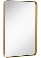 Hamilton Hills Contemporary Brushed Metal Wall Mirror | Glass Panel Gold Framed Rounded Corner Deep Set Design | Mirrored Rectangle Hangs Horizontal or Vertical (24" x 36")
