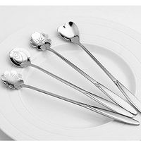 4 Pack Food-grade Stainless Steel Flower Spoon with 7 inch Long Handle Using for Coffee Cake Cocktail Ice and Tea Drinks