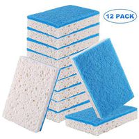 Heavy Duty Dishes Sponge Scrub, Dual-Sided Plant Based Cellulose Sponge with Blue Non-Scratch Scrubber for Kitchen Cleaning,12 Pack
