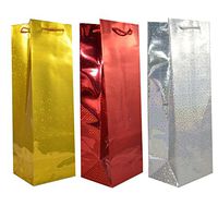 PARTYRama Holographic Gift Wine Bottle Bag - Assorted Colours - Pack of 3