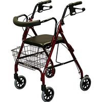 MISC Indoor/Outdoor Walkers Rollator 4-Wheel Basket Walker Stand Up Senior Mobility Padded Seat Folds Rollator-Walker Lightweight Adjustable Burgundy