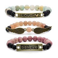 Bivei Lava Stone Diffuser Bracelet - Natural Gemstone Healing Crystal Beads Motivational Inspirational Bracelet, Believe, Love(Pack of 3)