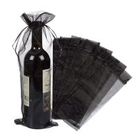 Wuligirl 20pcs Black Large Sheer Organza Wine Bottle Bags Drawstring Pouches Wedding Favors Baby Shower Dresses Festive Packaging Shampoo Bottle Bags 5.5 by 14.5 Inch(20pcs Black)