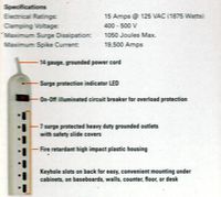 ECG EMF-67 Plastic Case Surge Protector with Safety Covers and LED Indicator, 90 Degree Rotated Outlets, 3-Mode, 7-Outlet, 6' Cord, 15 Amps, 125V, 1050 Joules
