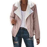 Theoylos Womens Faux Suede Warm Jacket Ladies Zipper Up Fur Collar Coat Outwear Winter Plush Cardigans with Pockets Beige