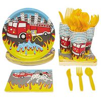 Fire Truck Party Disposable Dinnerware Set (Serves 24, 144 Pieces)