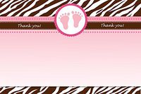 30 Blank Thank You Cards Jungle Zebra Baby Feet Design Baby Girl Shower Party + 30 White Envelopes