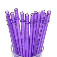 Dakoufish BPA-Free 12 Piece 9 Inch Reusable Clear Plastic Glitter Sparkle Drinking Straw Plus one Cleaning Brush（Purple，9inch）